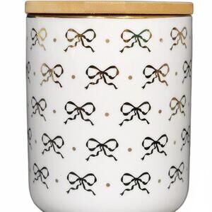 Yedi Gold Bows on White Canister Treat Jar 5x4" Ceramic Coquette Bridal Bow Glam